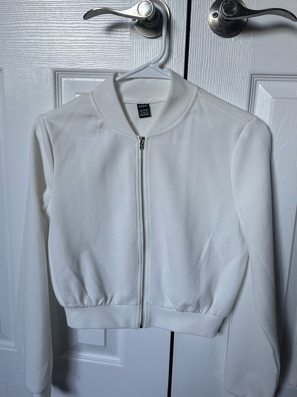 SHEIN White Cropped Bomber Jacket with Zip
